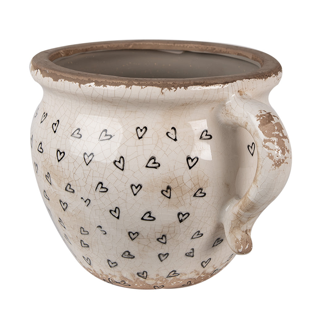 Vaso fiori Ceramica 17x14x12 cm Beige Nero Cuoricini