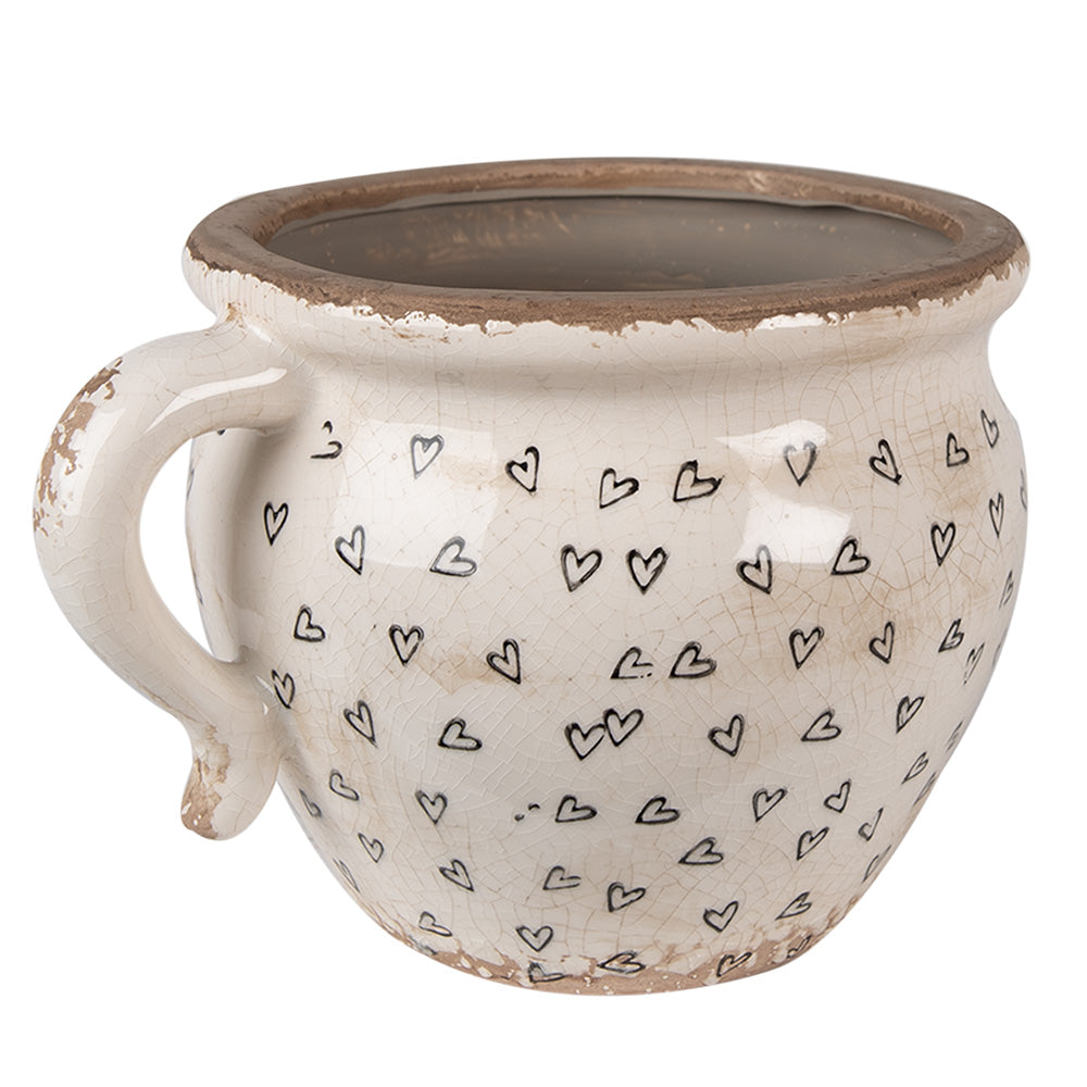 Vaso fiori Ceramica 17x14x12 cm Beige Nero Cuoricini