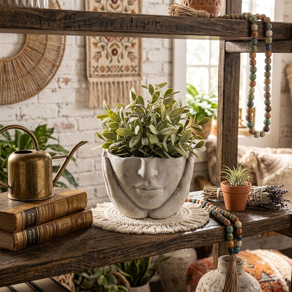 Vaso per piante Testa Ø 15x13 cm Grigio/Beige