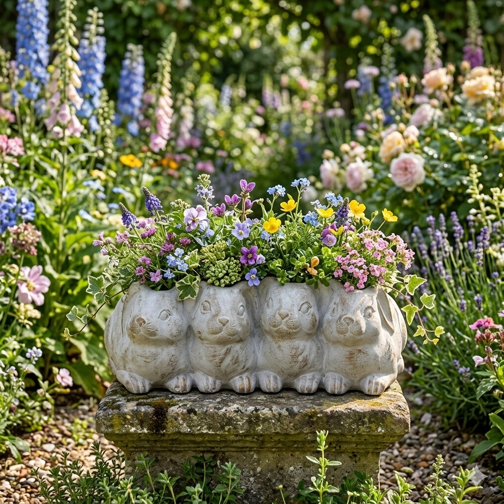 Pot de fleurs lapin en béton 33 x 19 x 11 cm
