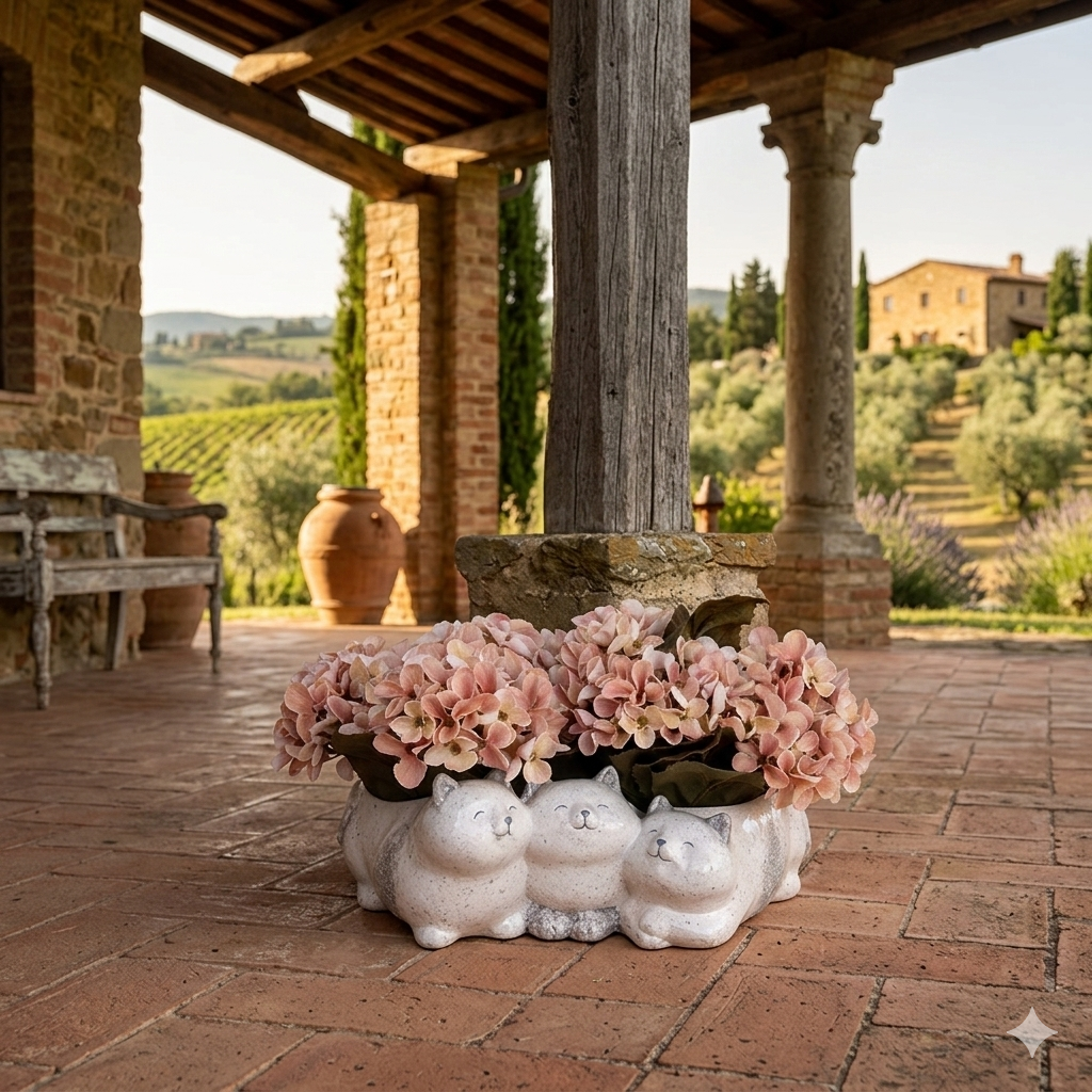 Vaso di fiori Gatti 27x16x10 cm Grigio Ceramica
