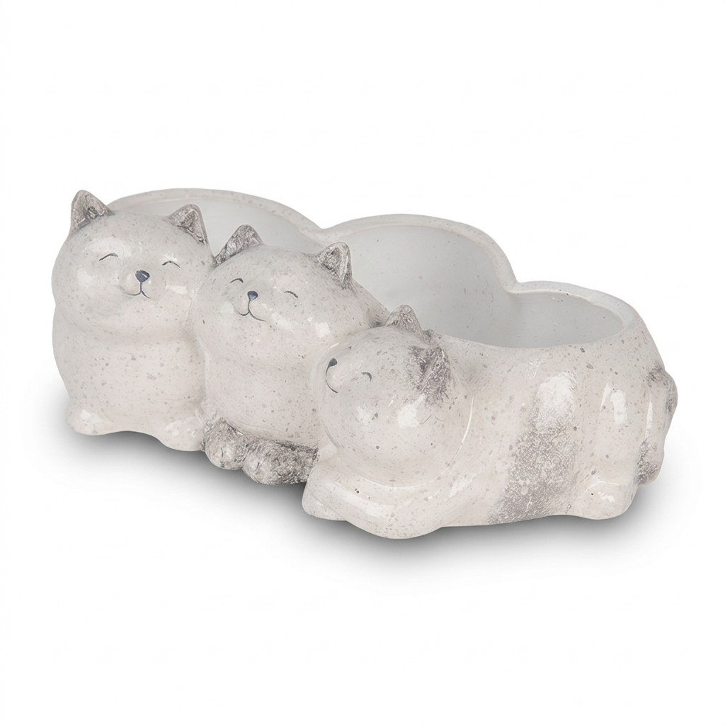 Vaso di fiori Gatti 27x16x10 cm Grigio Ceramica