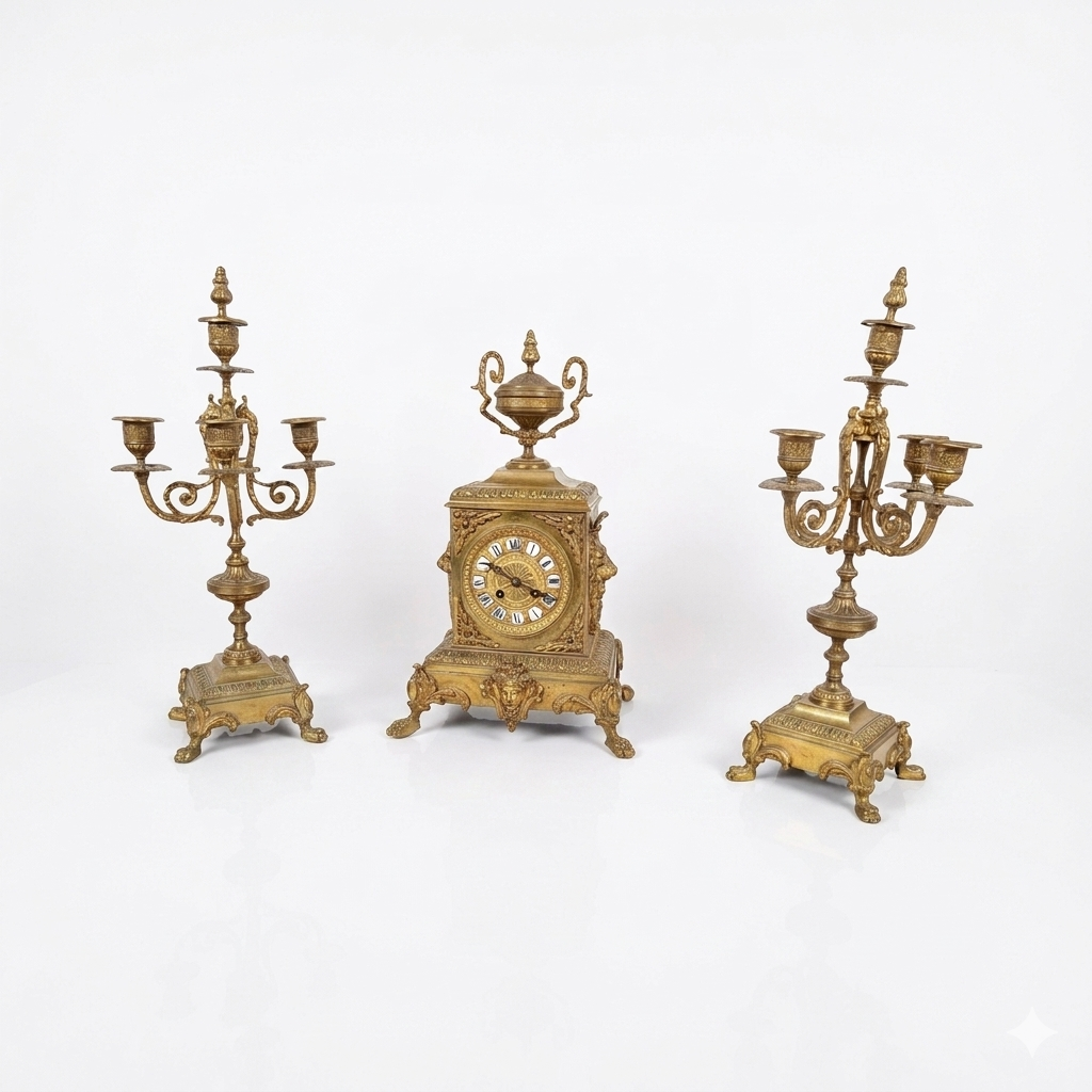 Orologio antico da camino con portacandele, Luigi XV