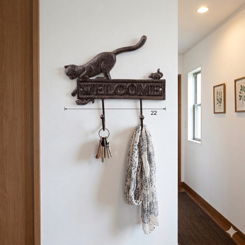 Gancio Appendiabiti Gatto Ferro 22x5x20 cm