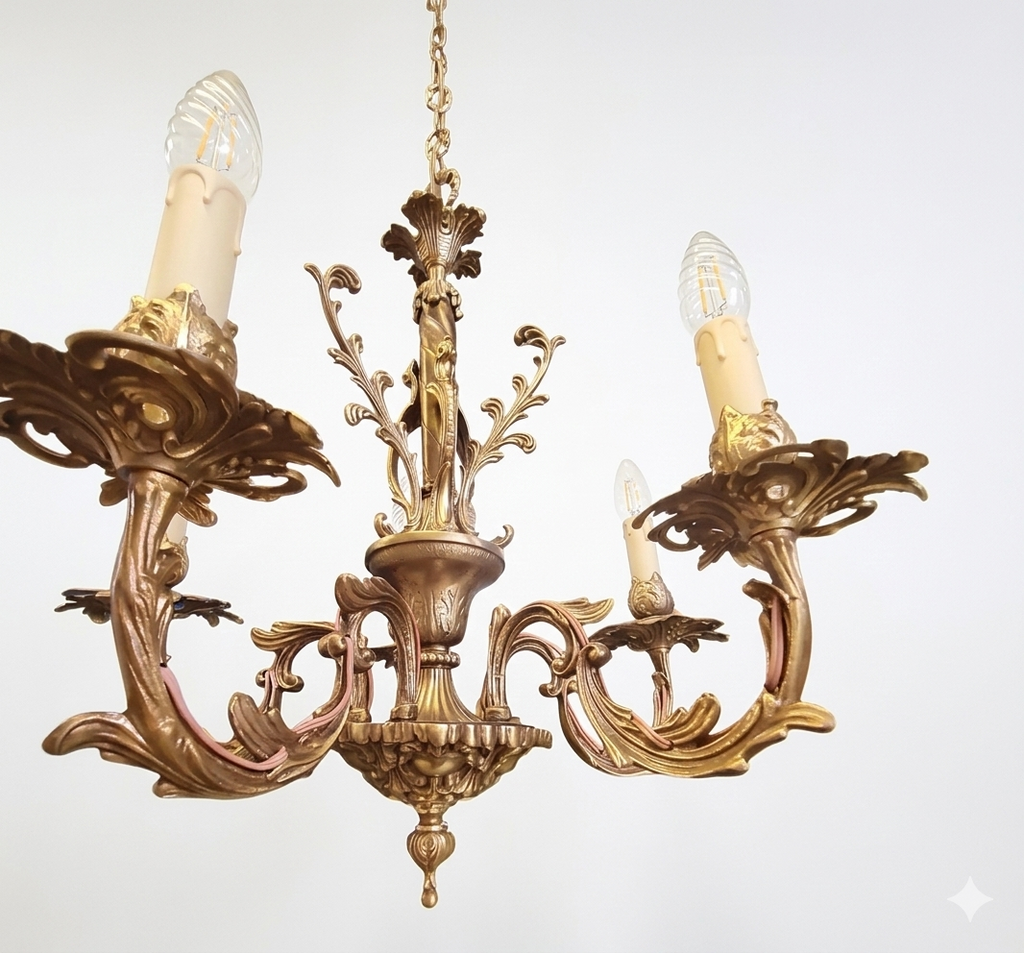 Lampadario italiano vintage in ottone, 5 braccia anni 50