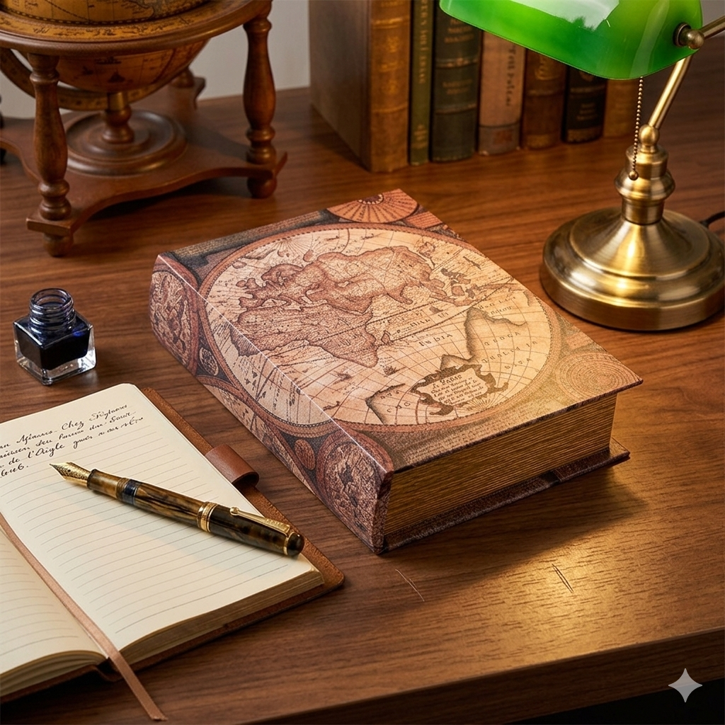 Scatola di archiviazione in legno mondo 27x22x7 cm