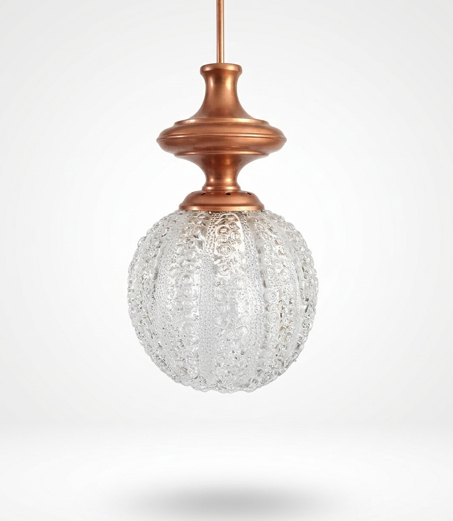 Globe chandelier with silkscreened glass