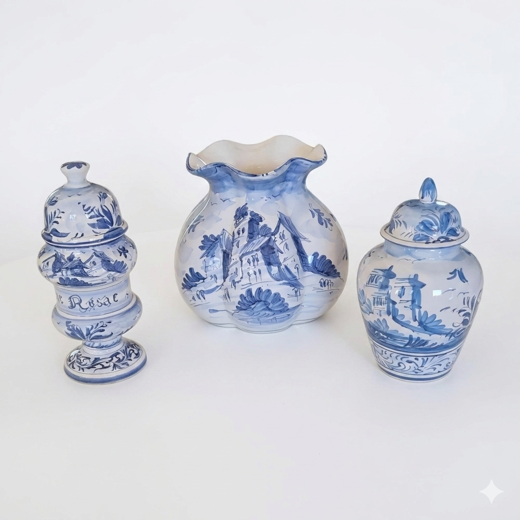 Tre vasi in ceramica dipinti a mano del 1980 circa