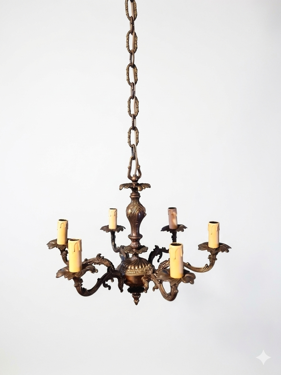 Lampadario italiano vintage a 6 bracci, ottone, anni '50