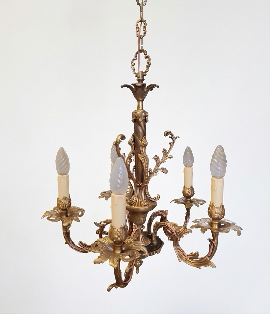 Lampadario italiano vintage in ottone, 5 braccia anni 50