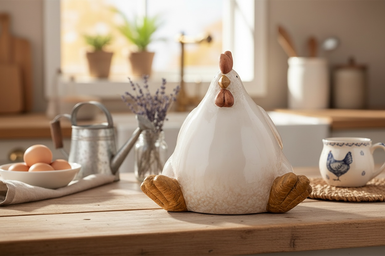 Statuetta decorativa Pollo beige 14x13x18 cm