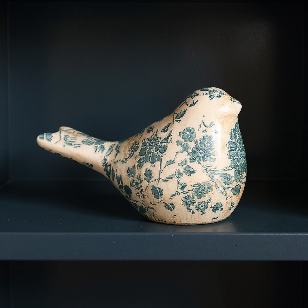 Statuette décorative d'oiseau beige et vert 16x7x9 cm