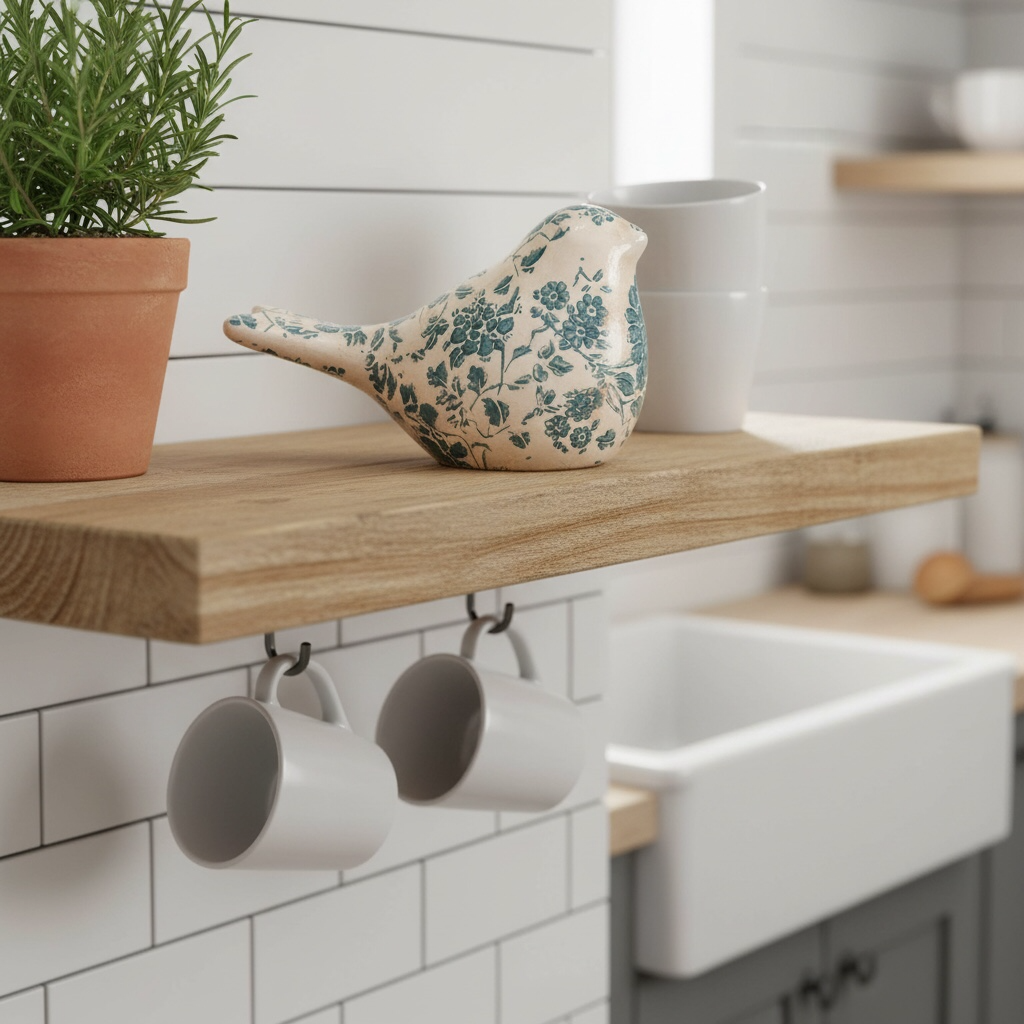 Statuetta decorativa uccello beige e verde 16x7x9 cm