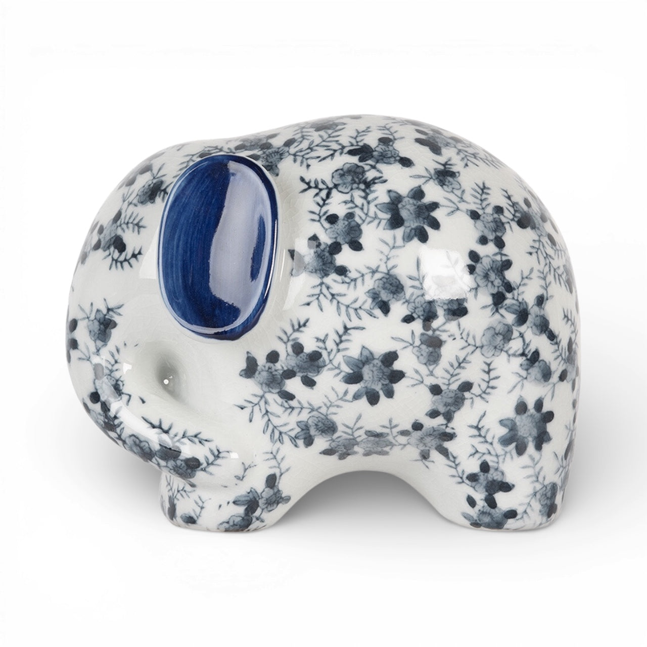 Statuetta decorativa elefante bianco e blu 20x14x15cm