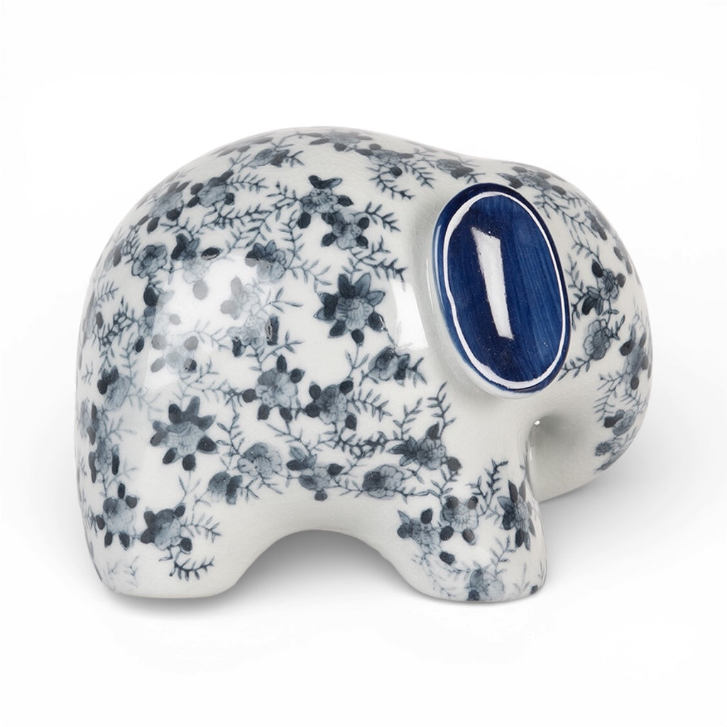 Statuetta decorativa elefante bianco e blu 20x14x15cm