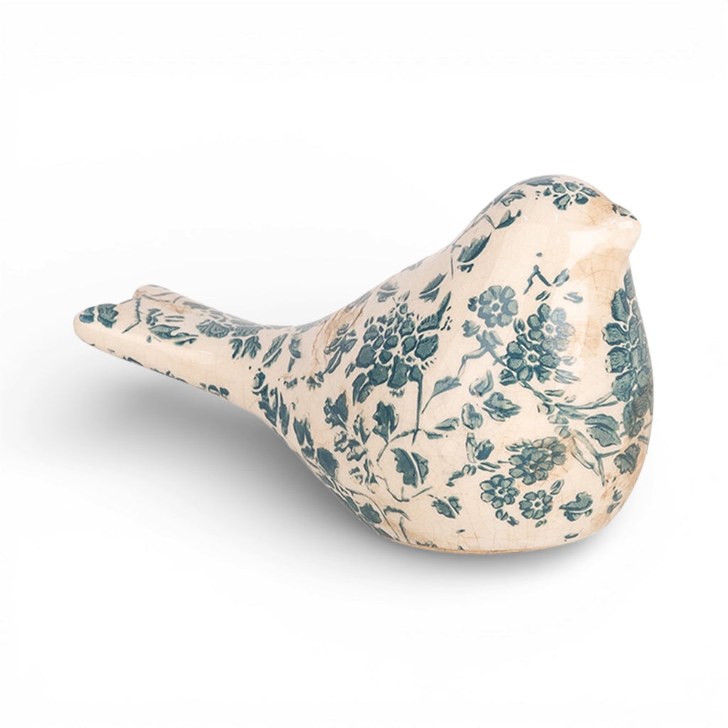 Statuette décorative d'oiseau beige et vert 16x7x9 cm