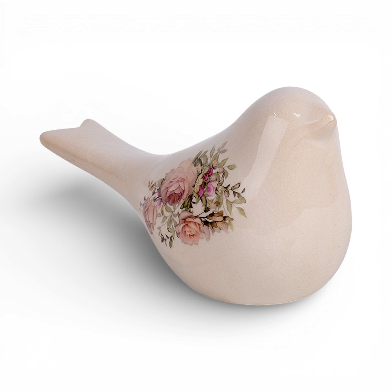 Statuetta decorativa uccello beige e rosa 22x9x12 cm