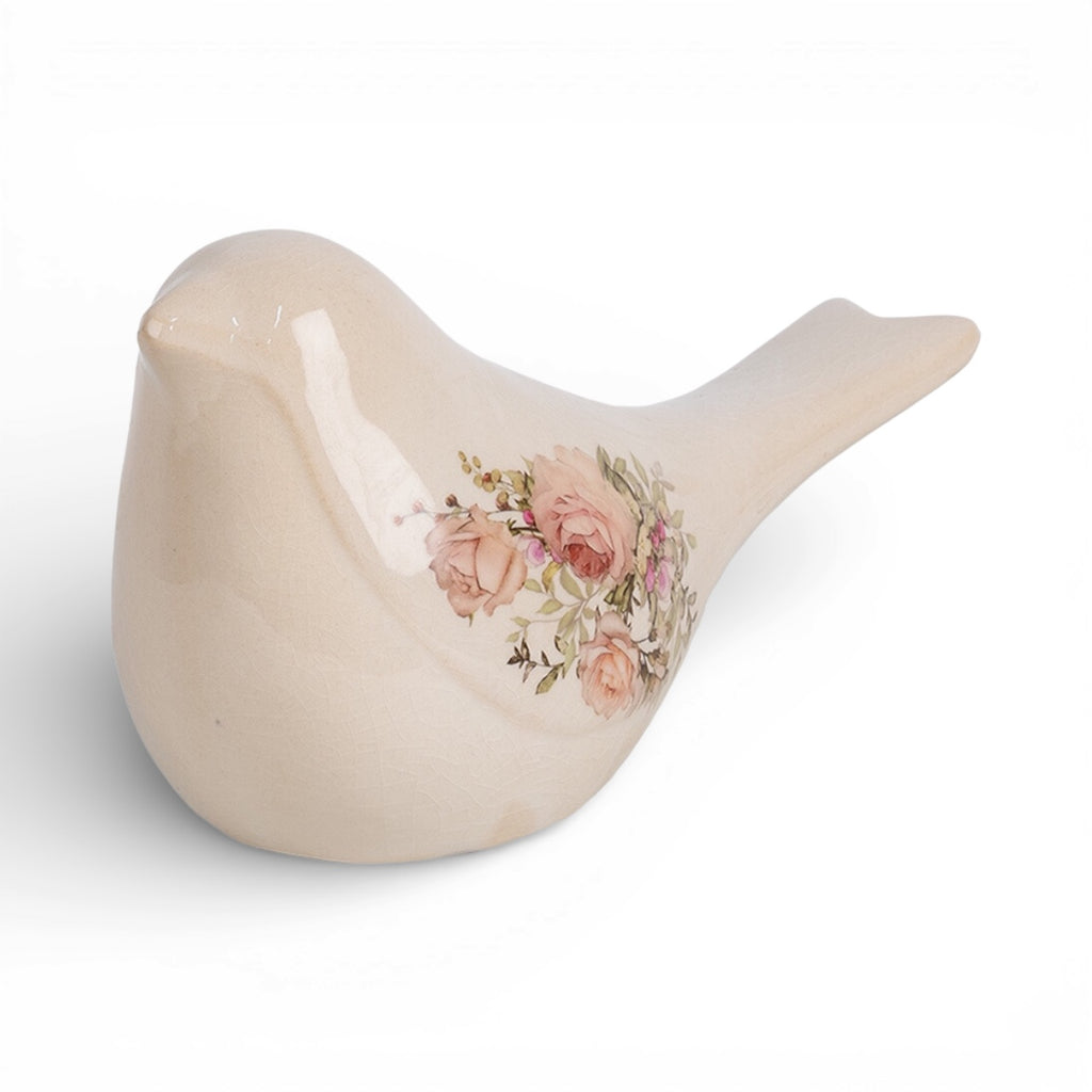 Statuetta decorativa uccello beige e rosa 22x9x12 cm