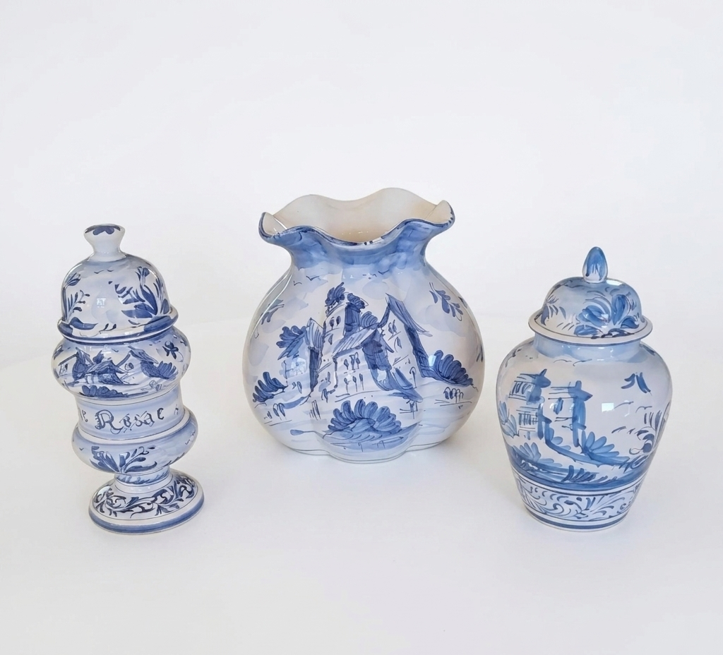 Three hand-painted ceramic vases from around 1980