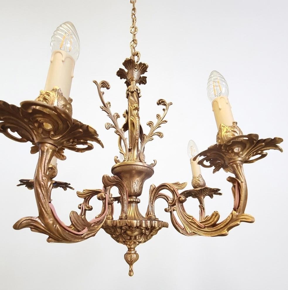 Lampadario italiano vintage in ottone, 5 braccia anni 50
