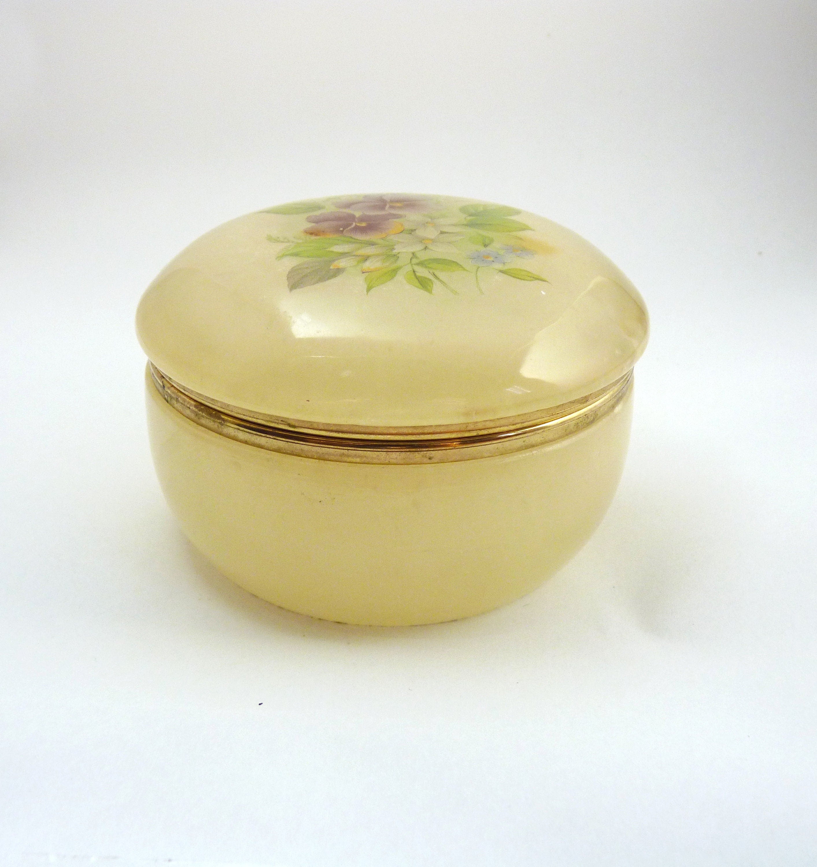 Portagioie in alabastro con fiori dipinti