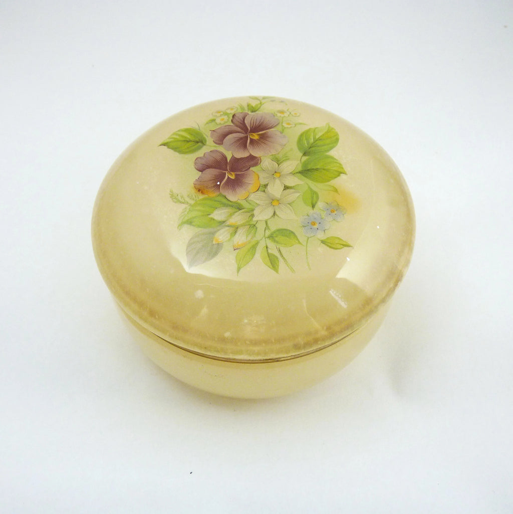 Alabaster jewelry box with painted flowers