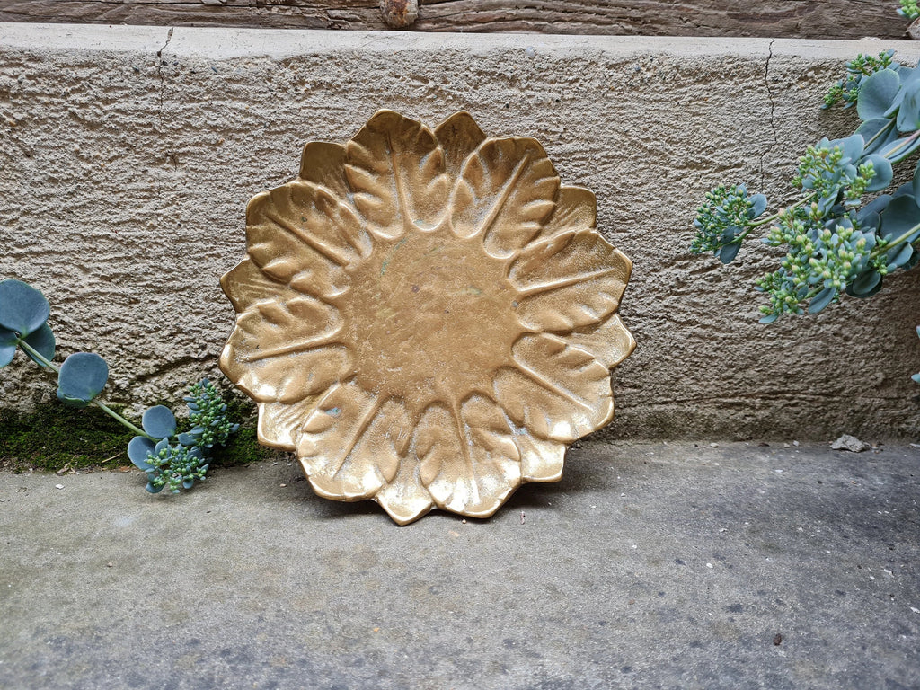Vintage brass flower-shaped plate