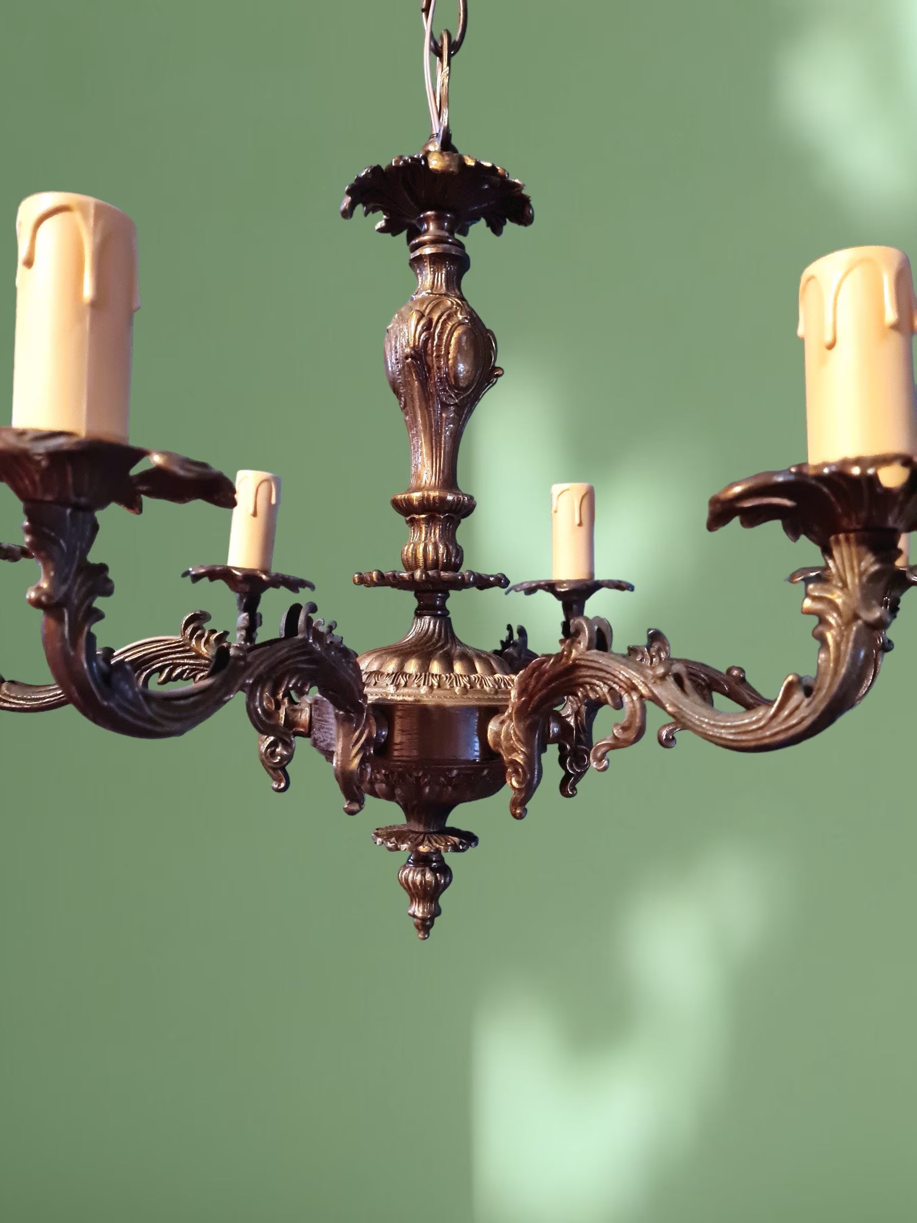 Lampadario italiano vintage a 6 bracci, ottone, anni '50