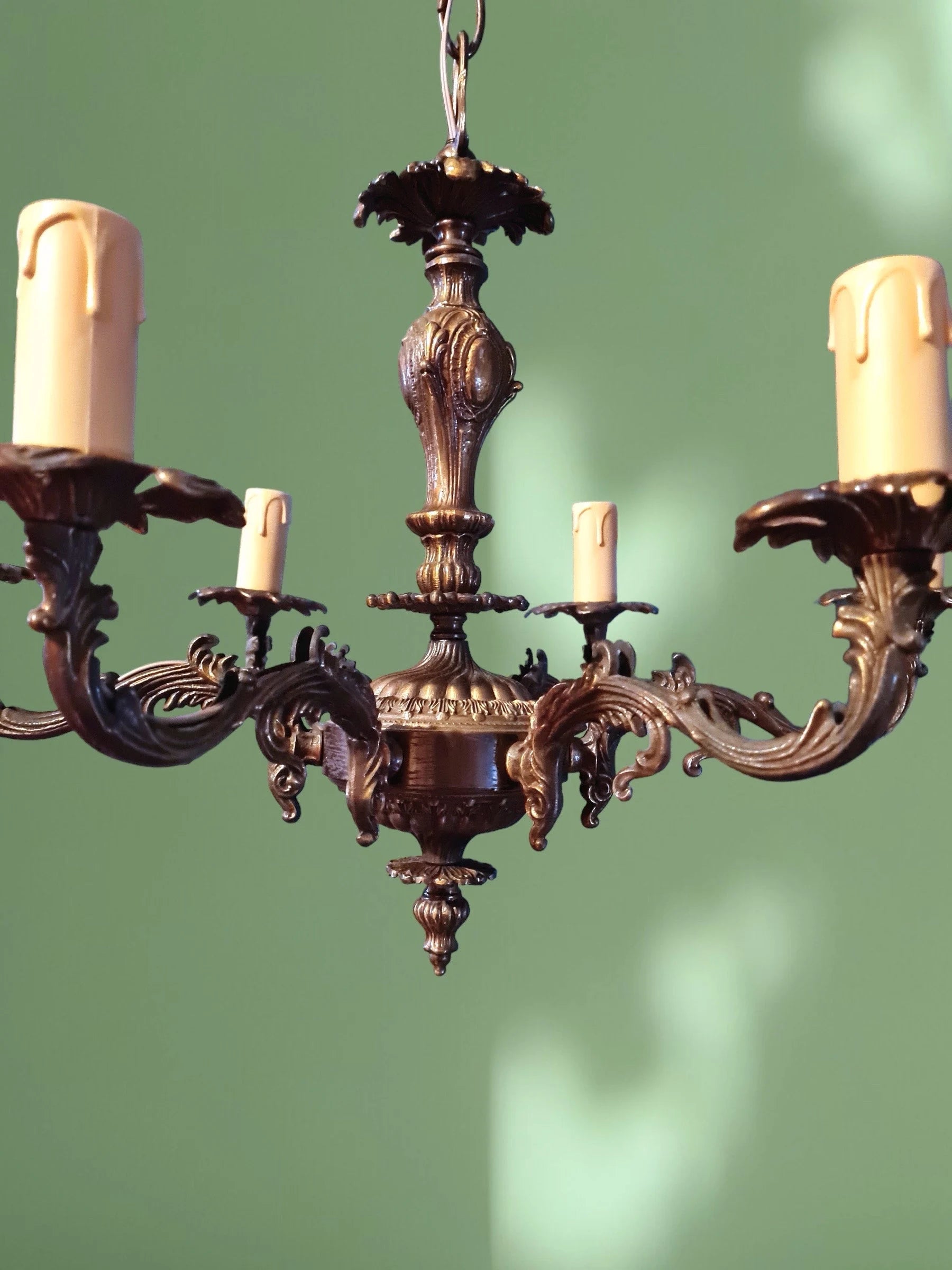 Lustre vintage italien à 6 bras en laiton, années 1950