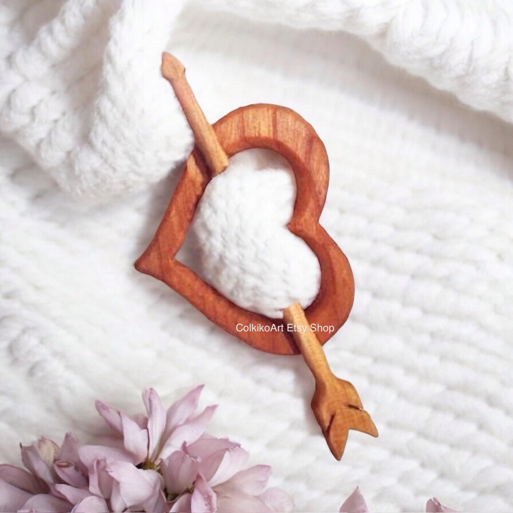 Wooden Shawl Pin, Wood Brooch, Wood Scarf Pin, Women Gift, Baby girl gift,Eco friendly Accessory, Jewlery, love, geart pin, brooch