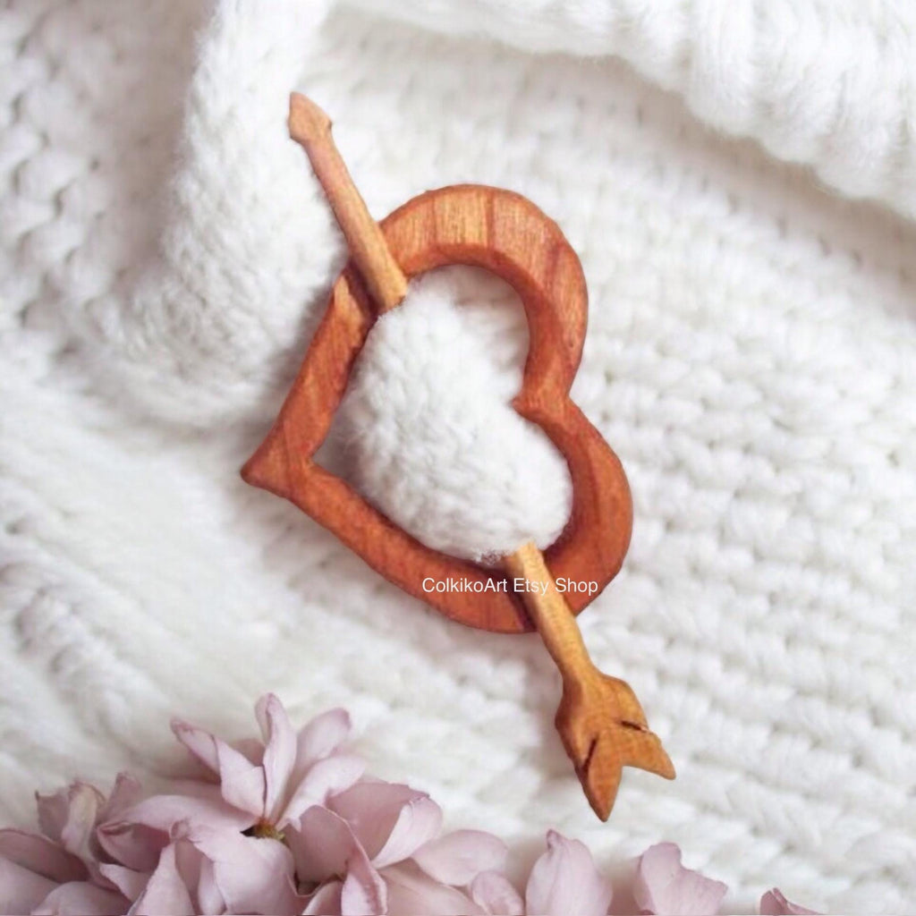 Wooden Shawl Pin, Wood Brooch, Wood Scarf Pin, Women Gift, Baby girl gift,Eco friendly Accessory, Jewlery, love, geart pin, brooch
