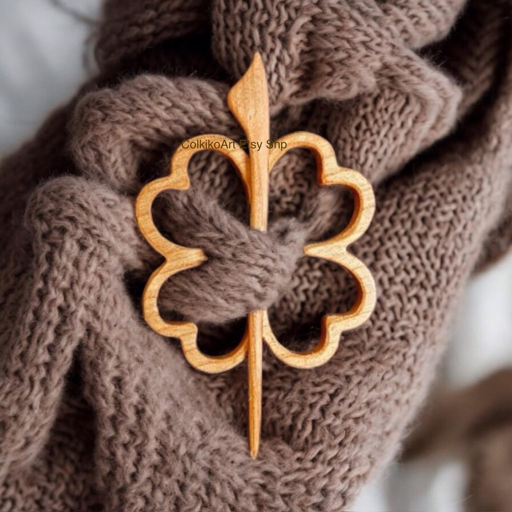 Wooden Shawl Pin, Wood Brooch, Wood Scarf Pin, Women Gift, Baby girl gift,Eco friendly Accessory, Jewlery, flower, four leaf pin, brooch