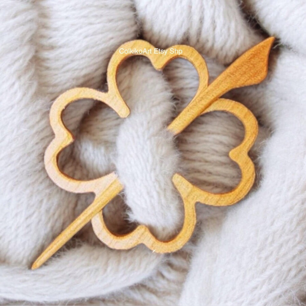 Wooden Shawl Pin, Wood Brooch, Wood Scarf Pin, Women Gift, Baby girl gift,Eco friendly Accessory, Jewlery, flower, four leaf pin, brooch