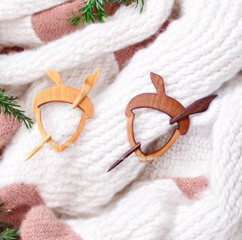 Acorn Wooden Shawl Pin,Brooch,Scarf Pin,Women Gift,Baby girl gift,Eco friendly Accessory, Jewlery