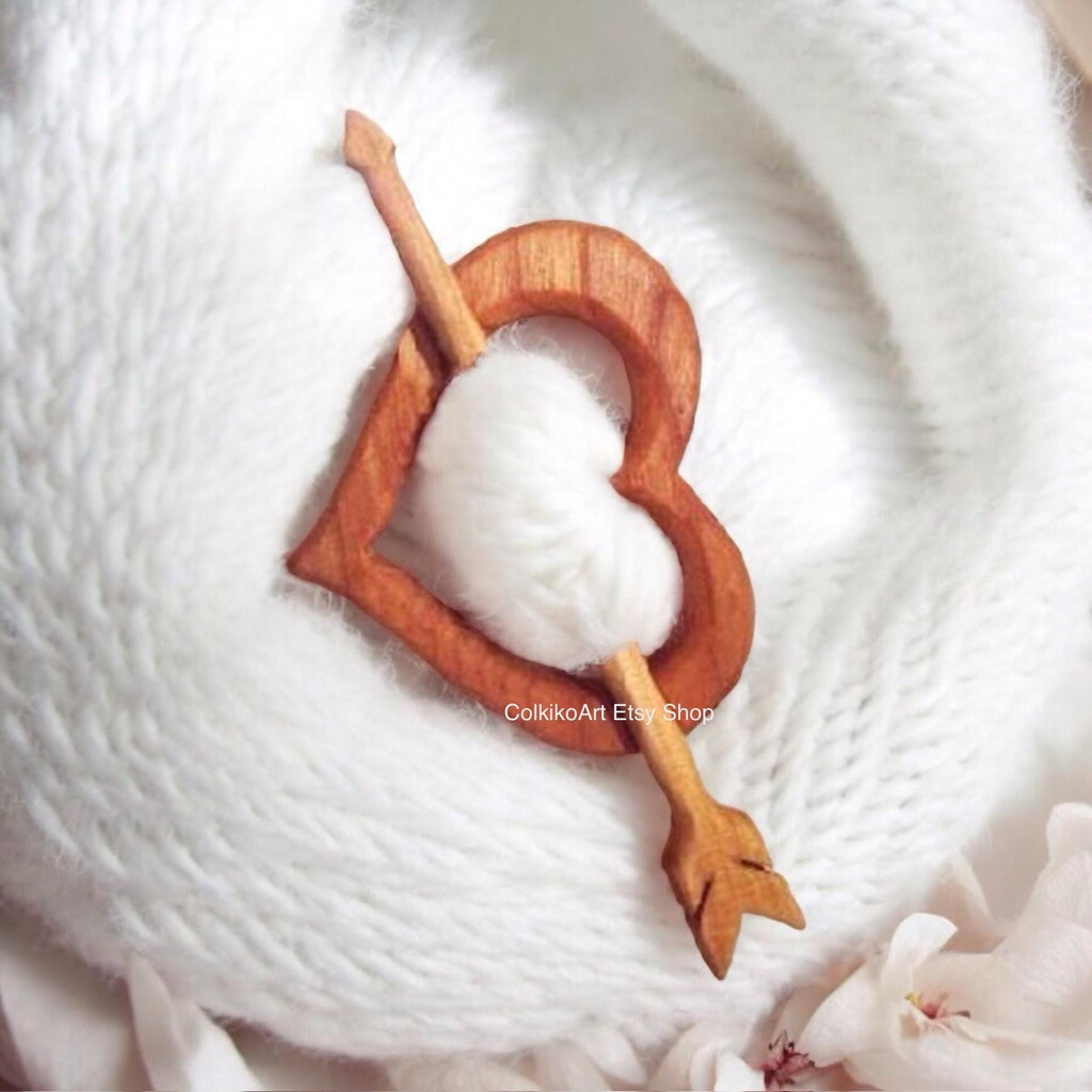 Wooden Shawl Pin, Wood Brooch, Wood Scarf Pin, Women Gift, Baby girl gift,Eco friendly Accessory, Jewlery, love, geart pin, brooch