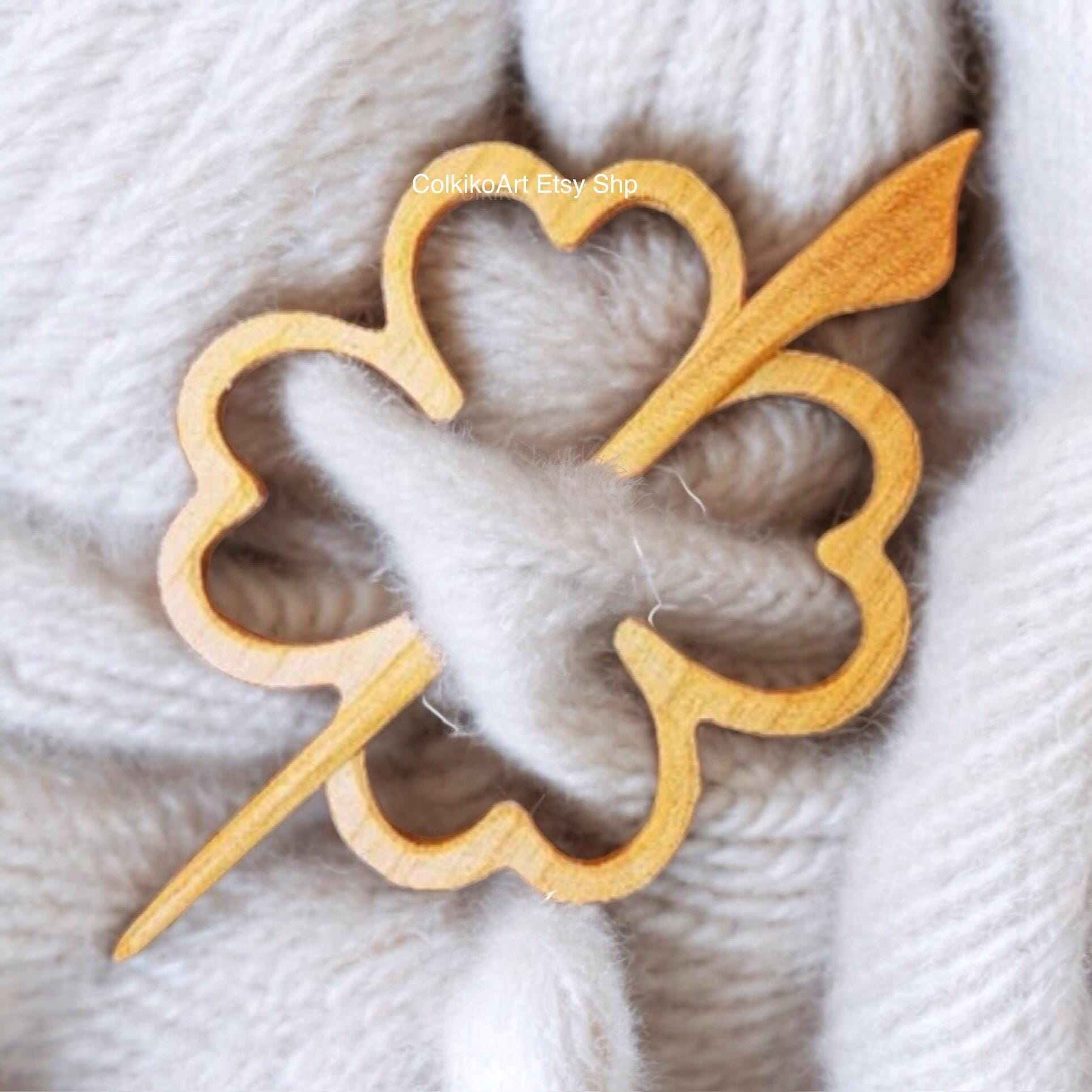 Wooden Shawl Pin, Wood Brooch, Wood Scarf Pin, Women Gift, Baby girl gift,Eco friendly Accessory, Jewlery, flower, four leaf pin, brooch
