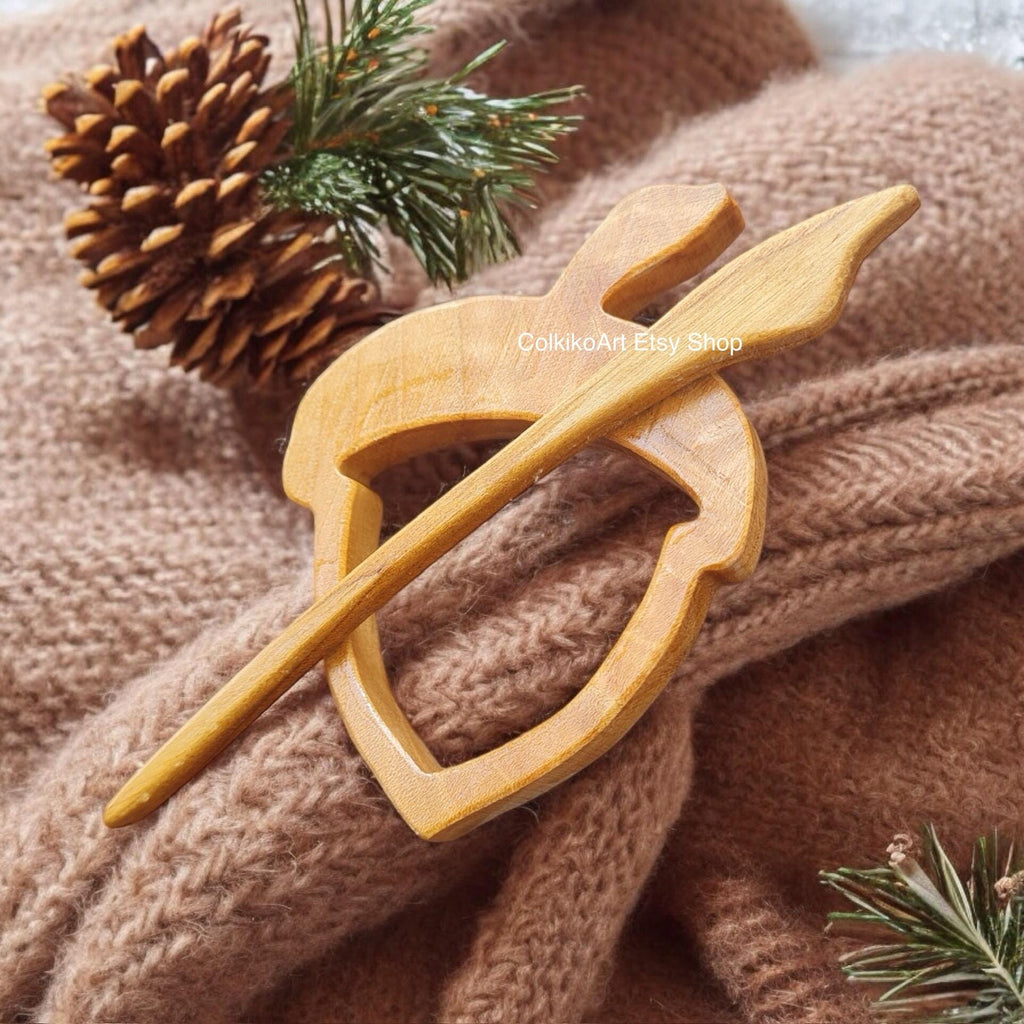 Acorn Wooden Shawl Pin,Brooch,Scarf Pin,Women Gift,Baby girl gift,Eco friendly Accessory, Jewlery