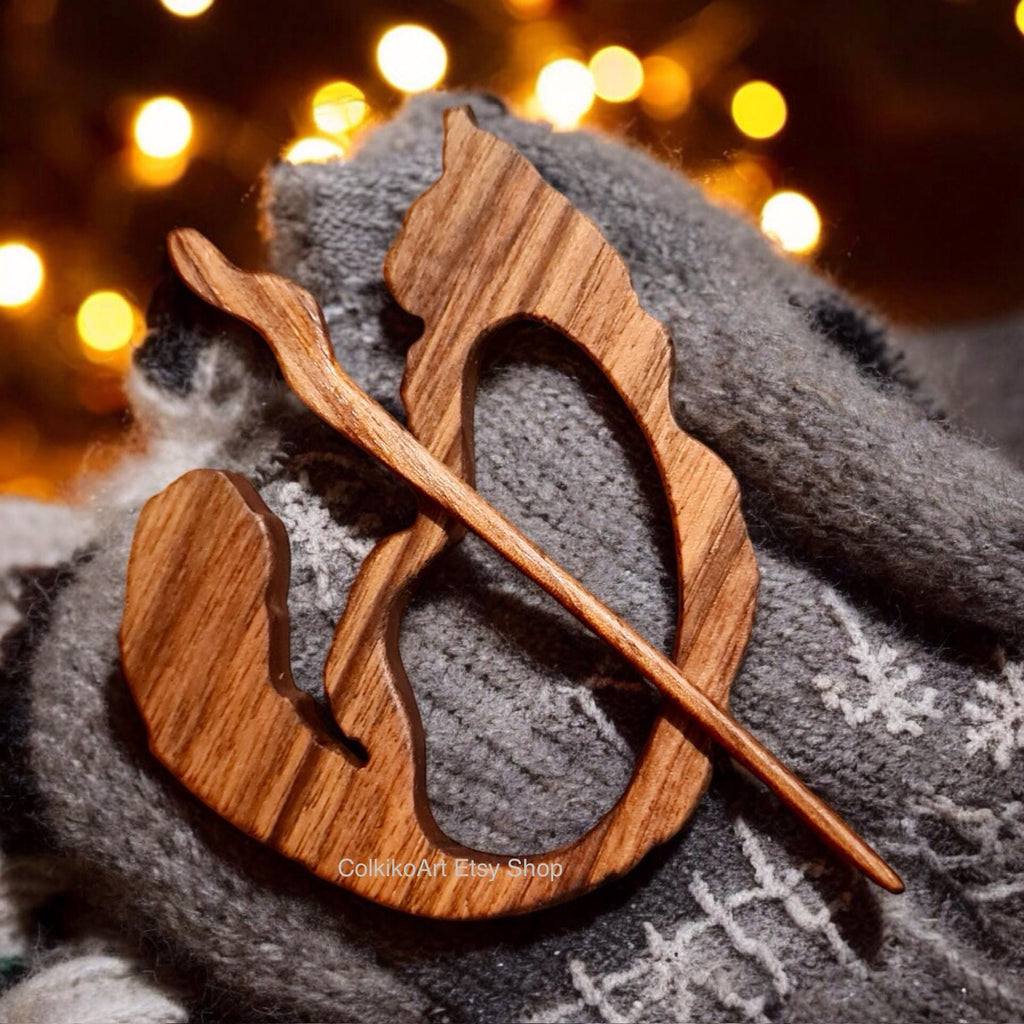 Norvegian Cat,Cat lover Wooden Shawl Pin, Wood Brooch,Scarf Pin,Women Gift, kittens,Eco friendly