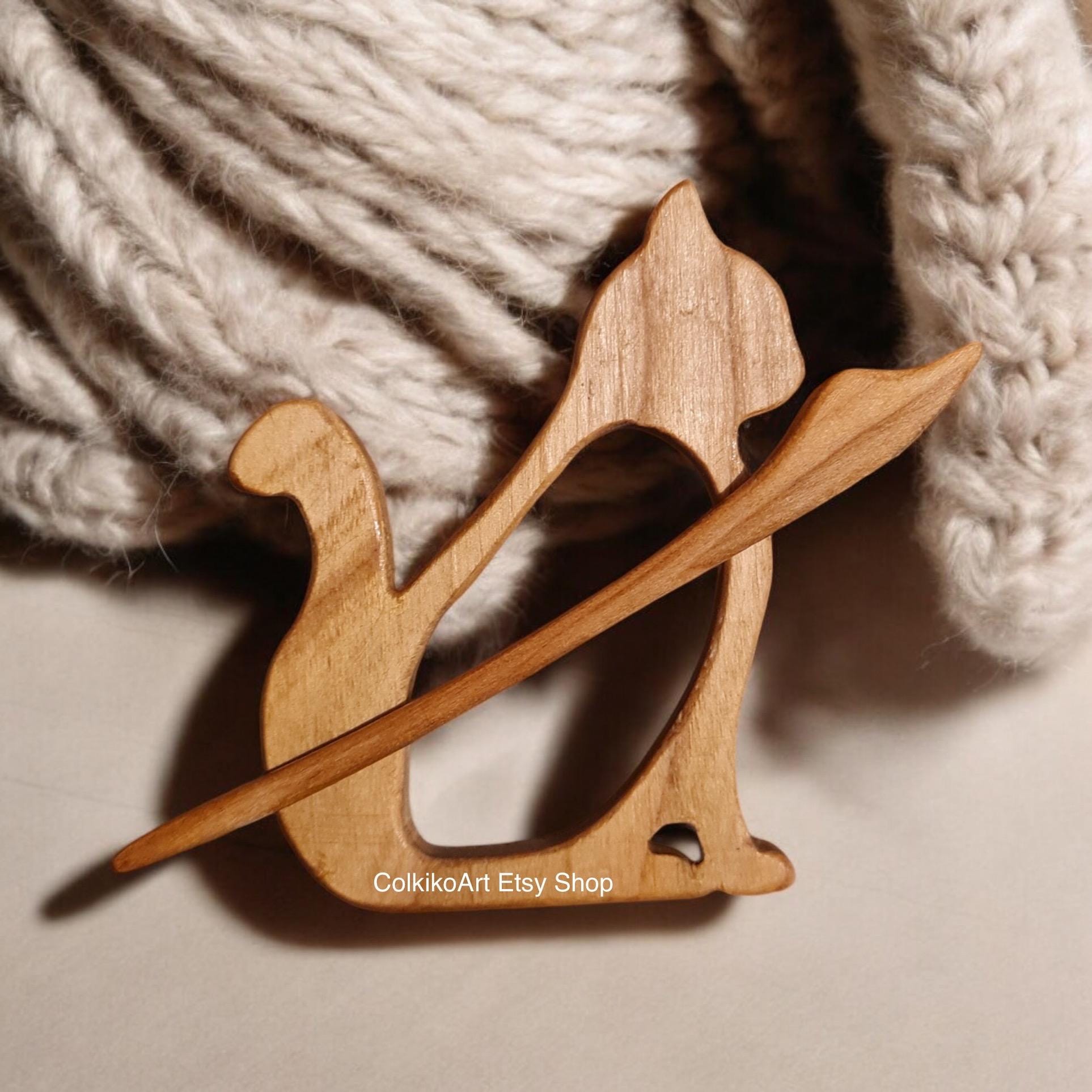 Cat Wooden Shawl Pin, Wood Brooch,Knitted Scarf, Women Gift, kittens,Eco friendly Accessory
