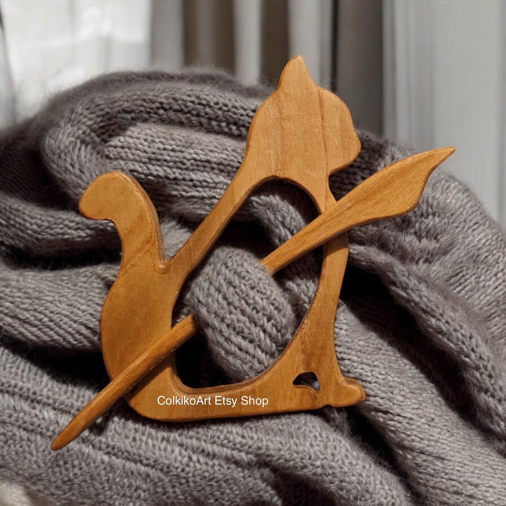 Cat Wooden Shawl Pin, Wood Brooch,Knitted Scarf, Women Gift, kittens,Eco friendly Accessory