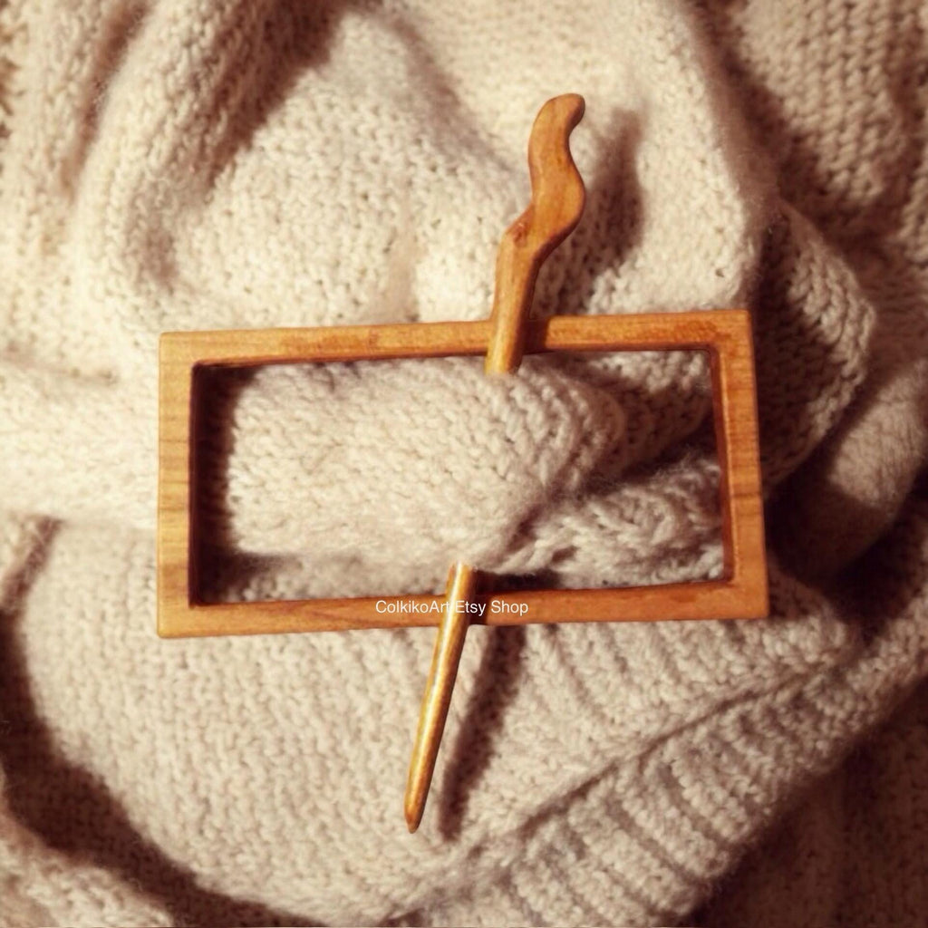 Wooden Shawl Pin, Wood Brooch, Wood Scarf Pin, Women Gift, Baby girl gift,Eco friendly Accessory, Jewlery small rectangular pin, brooch