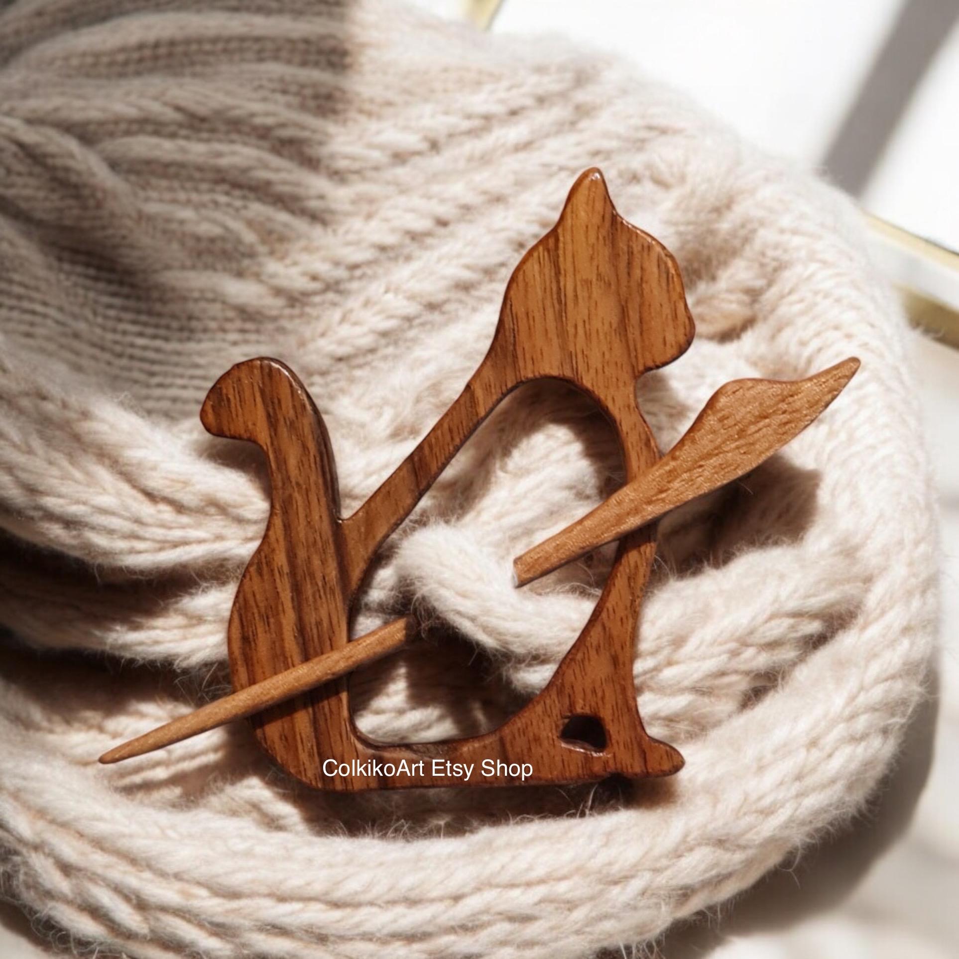 Cat Wooden Shawl Pin, Wood Brooch,Knitted Scarf, Women Gift, kittens,Eco friendly Accessory