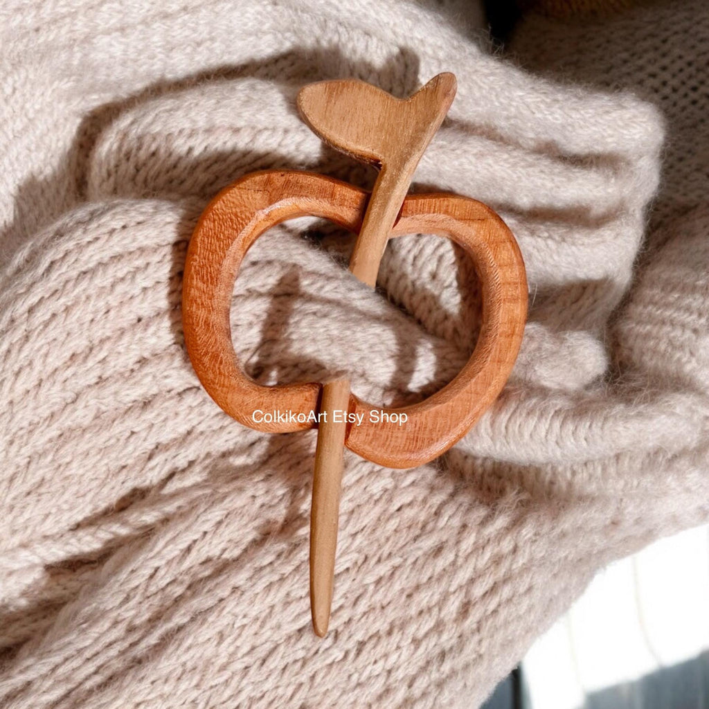 Wooden Shawl Pin, Wood Brooch, Wood Scarf Pin, Women Gift, Baby girl gift,Eco friendly Accessory, Jewlery, animal, apple pin, brooch