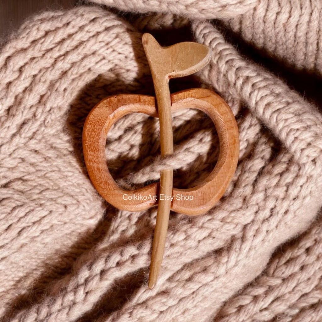 Wooden Shawl Pin, Wood Brooch, Wood Scarf Pin, Women Gift, Baby girl gift,Eco friendly Accessory, Jewlery, animal, apple pin, brooch