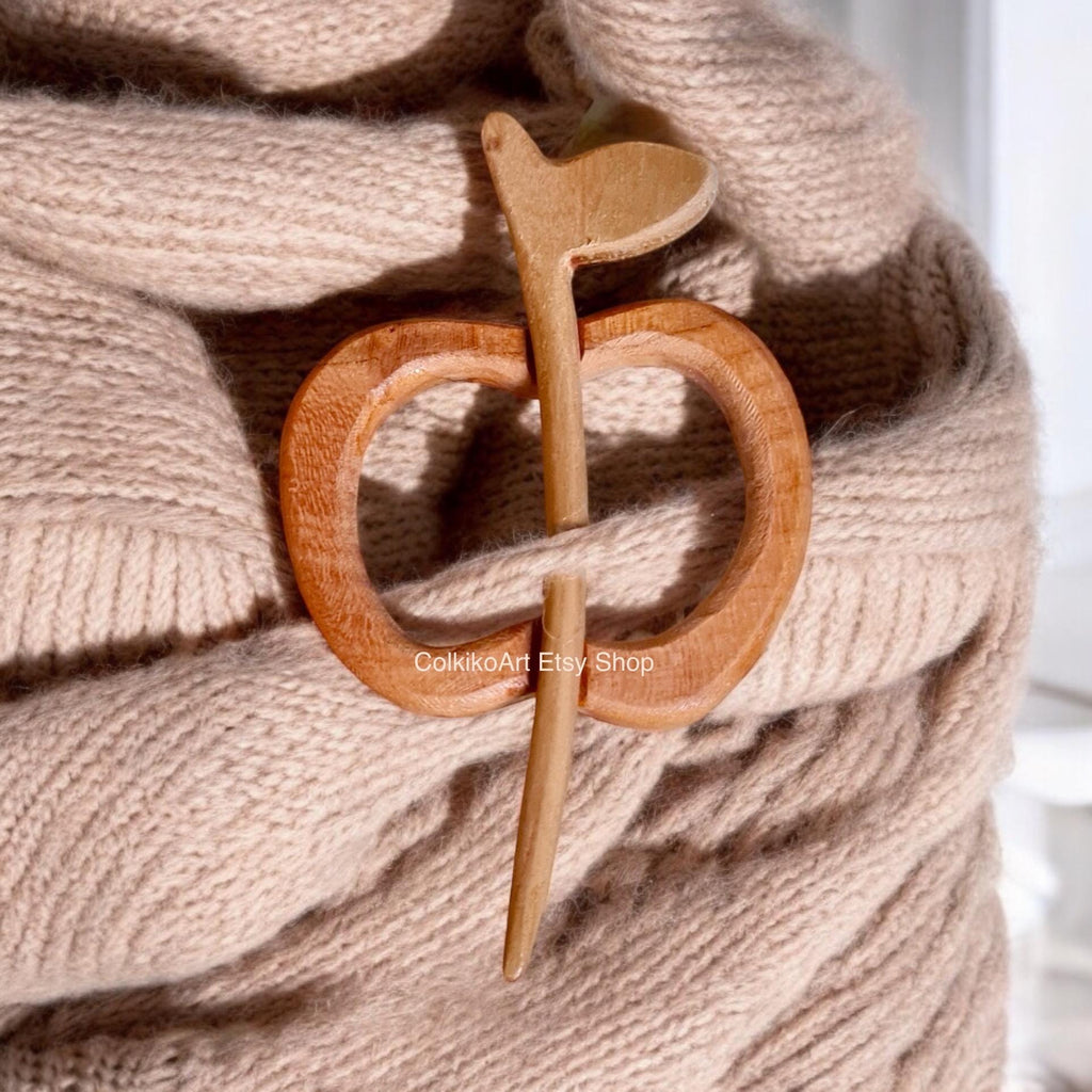 Wooden Shawl Pin, Wood Brooch, Wood Scarf Pin, Women Gift, Baby girl gift,Eco friendly Accessory, Jewlery, animal, apple pin, brooch
