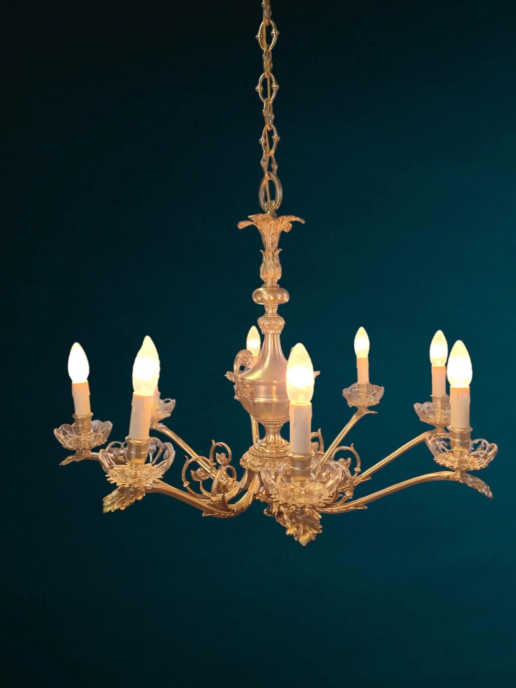Lustre vintage en laiton à 8 bras
