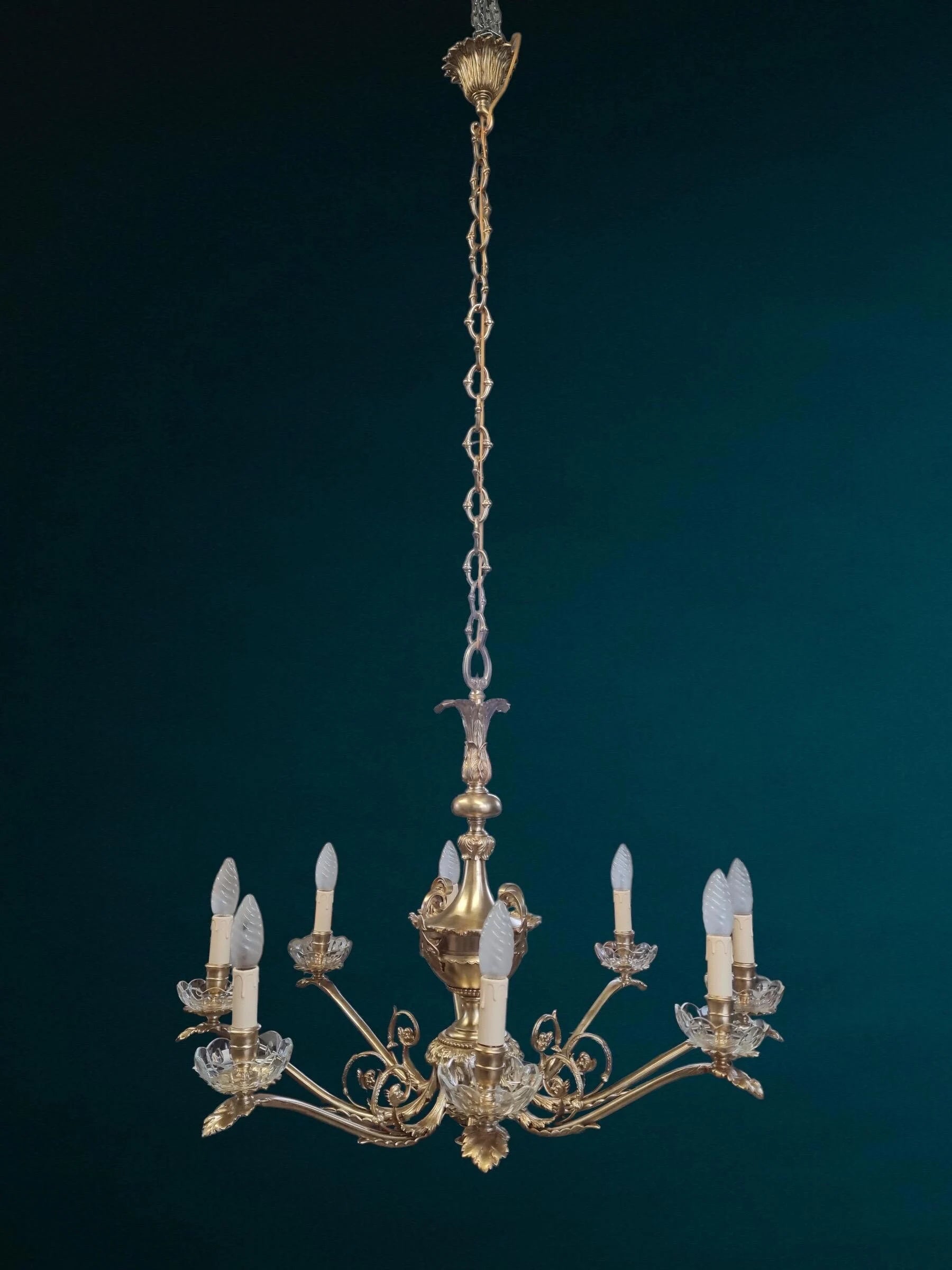 Lustre vintage en laiton à 8 bras
