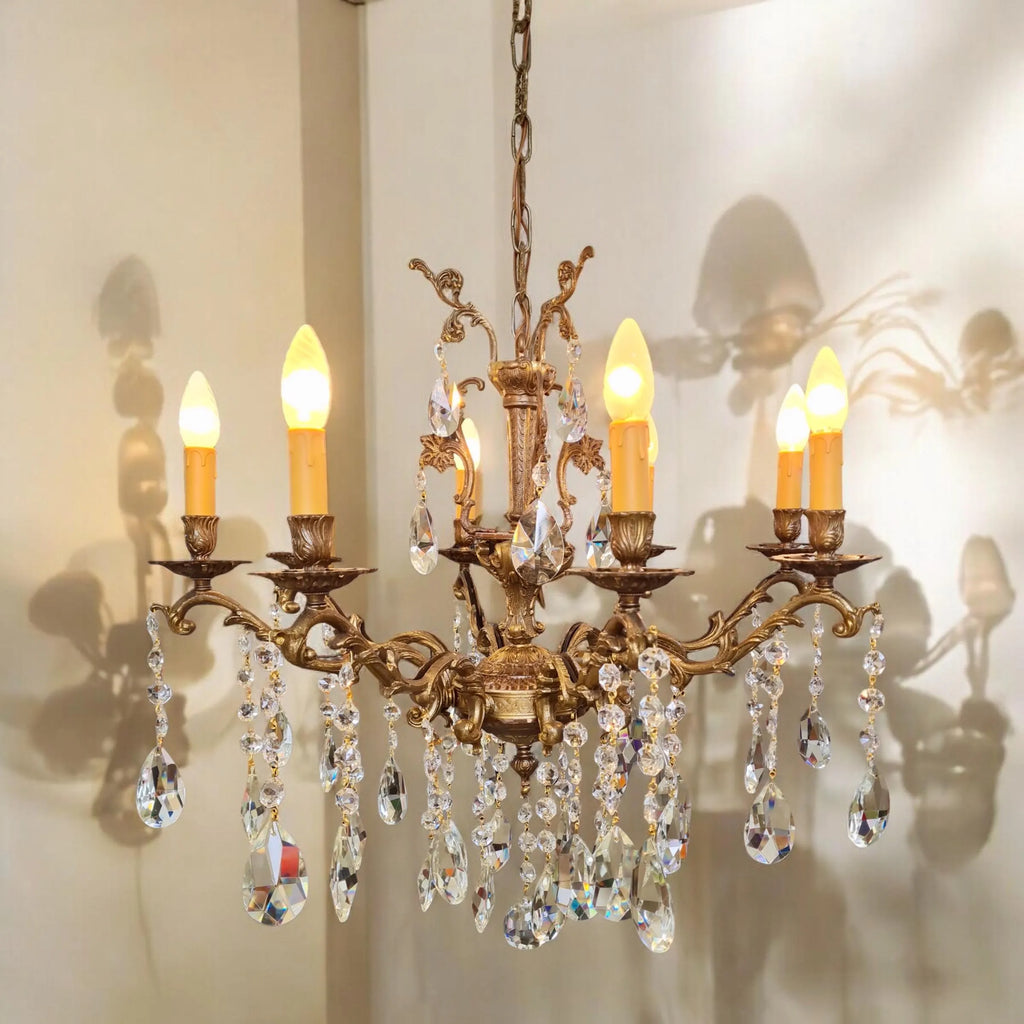 Vintage Italian brass chandelier, 8 arms