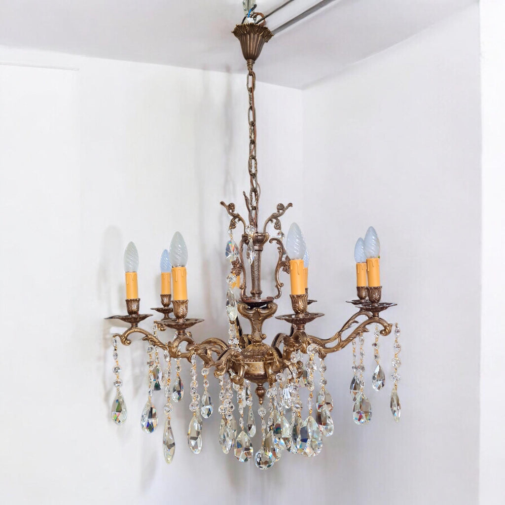 Lampadario italiano vintage in ottone, 8 braccia