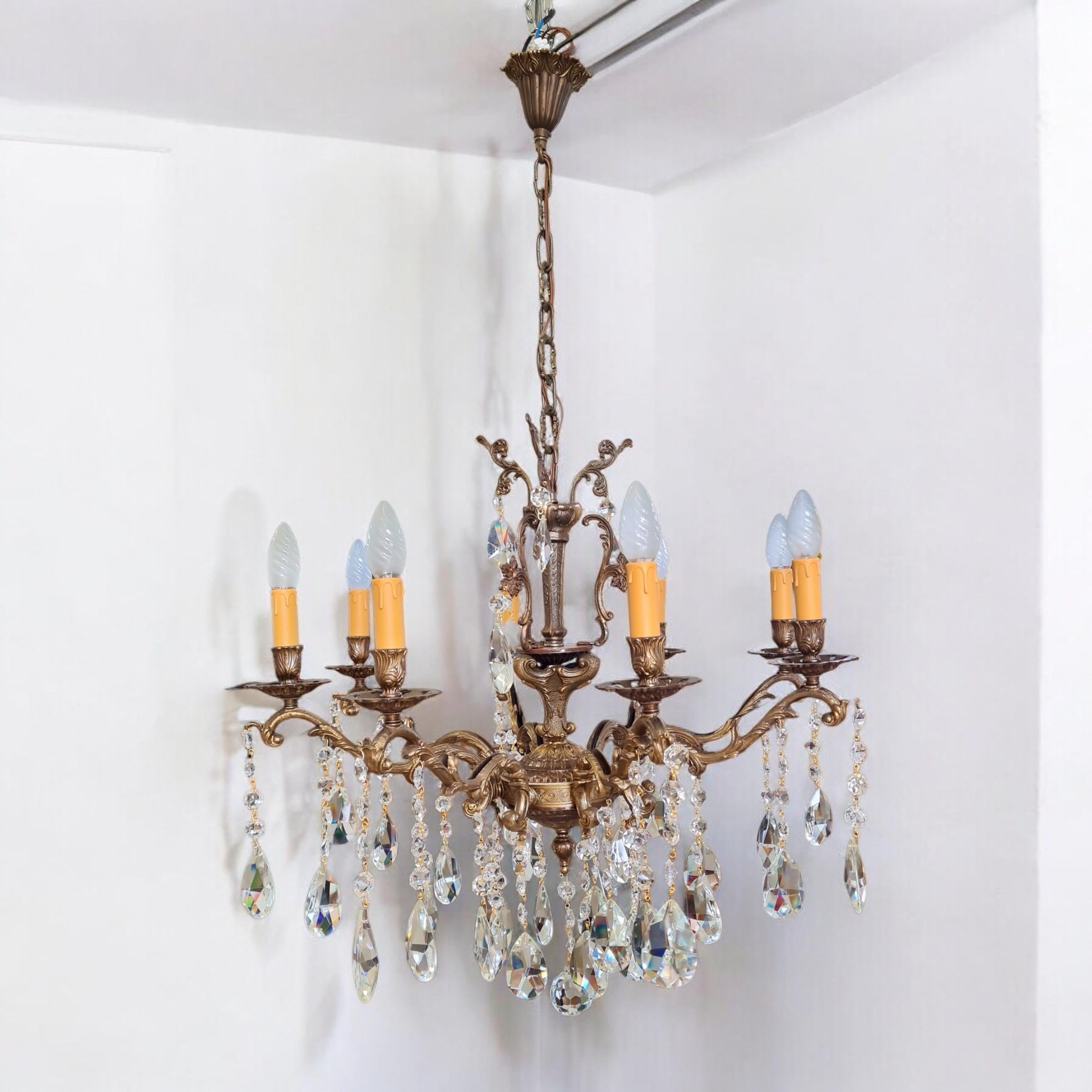 Lampadario italiano vintage in ottone, 8 braccia